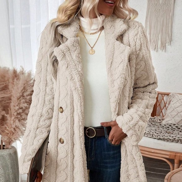 Apricot Casual Womens Double Breasted Lapel Neck Flannelette Coat - Picture 4 of 5